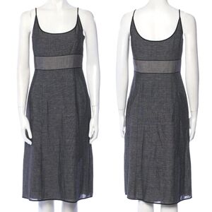 Narciso Rodriguez Scoop Neck Wool and Linen Midi Dress in Gray and Black Size 4